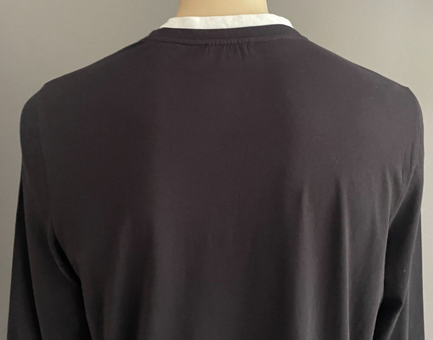 Mens SABA Top Black & White Trim Henley Style Long Sleeve Size L Stretch Fabric