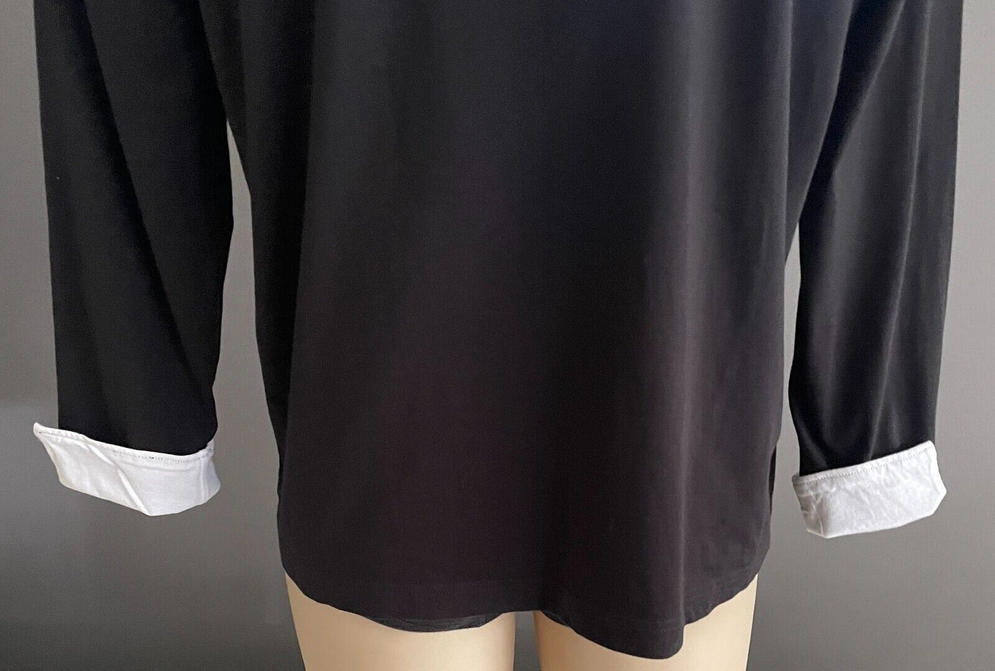 Mens SABA Top Black & White Trim Henley Style Long Sleeve Size L Stretch Fabric