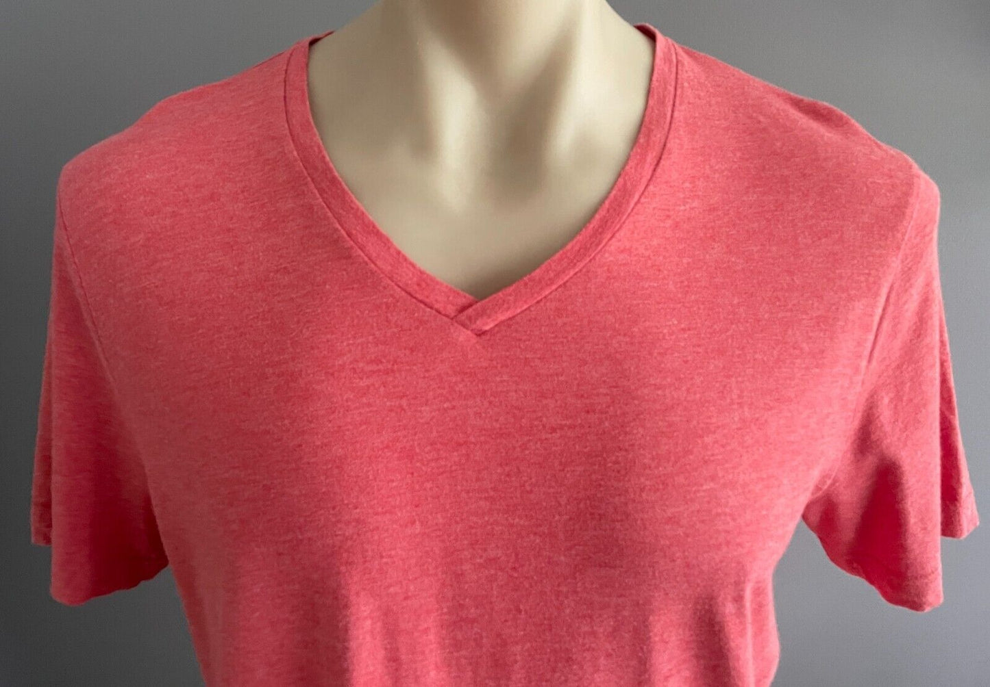 SABA T-Shirt Coral Red Marl Short Sleeve Top Mens Size L Cotton V-Neck