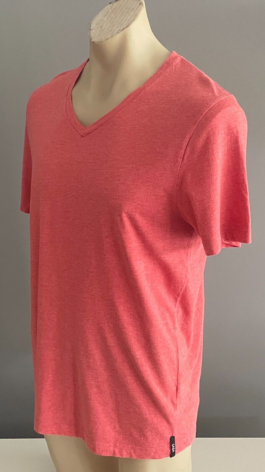SABA T-Shirt Coral Red Marl Short Sleeve Top Mens Size L Cotton V-Neck