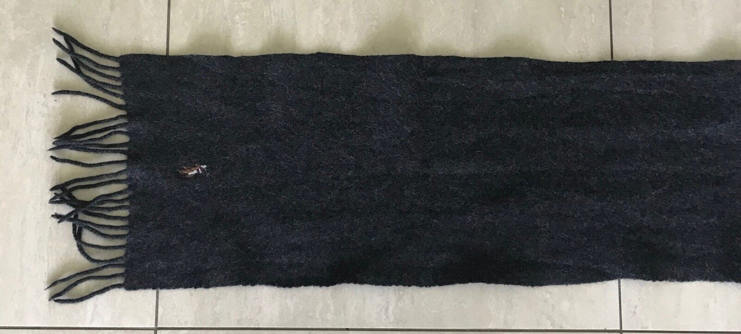 Mens Neck Scarf POLO RALPH LAUREN w Fringe Wool Charcoal Grey Logo Italy NEW