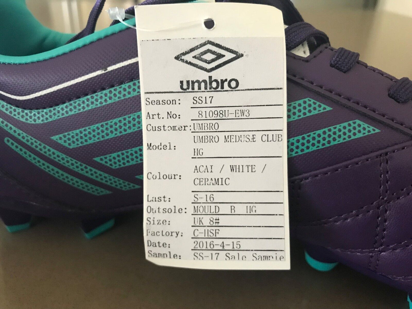 UMBRO MEDUSAE CLUB HG Soccer Boots Football CLEATS Acai White Ceramic UK 8 US 9