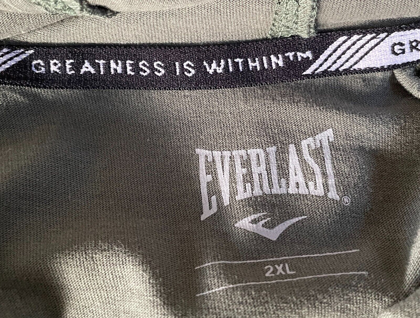 EVERLAST Hooded Jacket Khaki Black Print Sweatshirt Hoodie Mens Sz 2XL