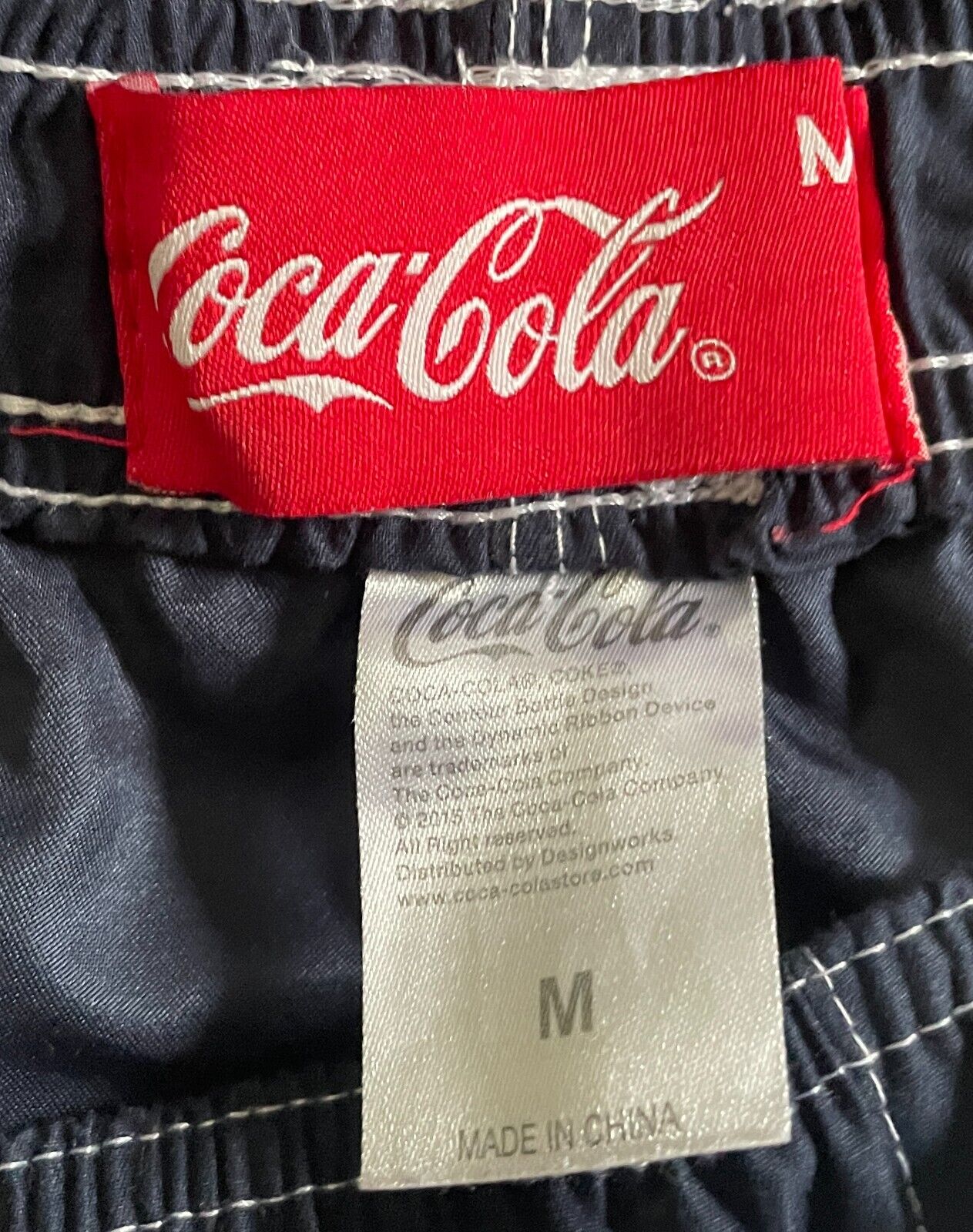 COCA COLA Swim Board Shorts Navy White Elastic Waist Mens Size M Logo NEW