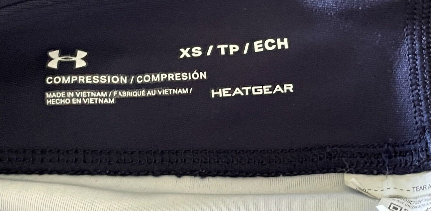 UNDER ARMOUR Leggings HeatGear Capri Green Navy Salmon Print Compression Sz XS
