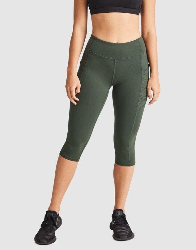 ROCKWEAR Leggings Khaki 3/4 Length Activewear Pants Perforated Pockets Siz 6 NEW