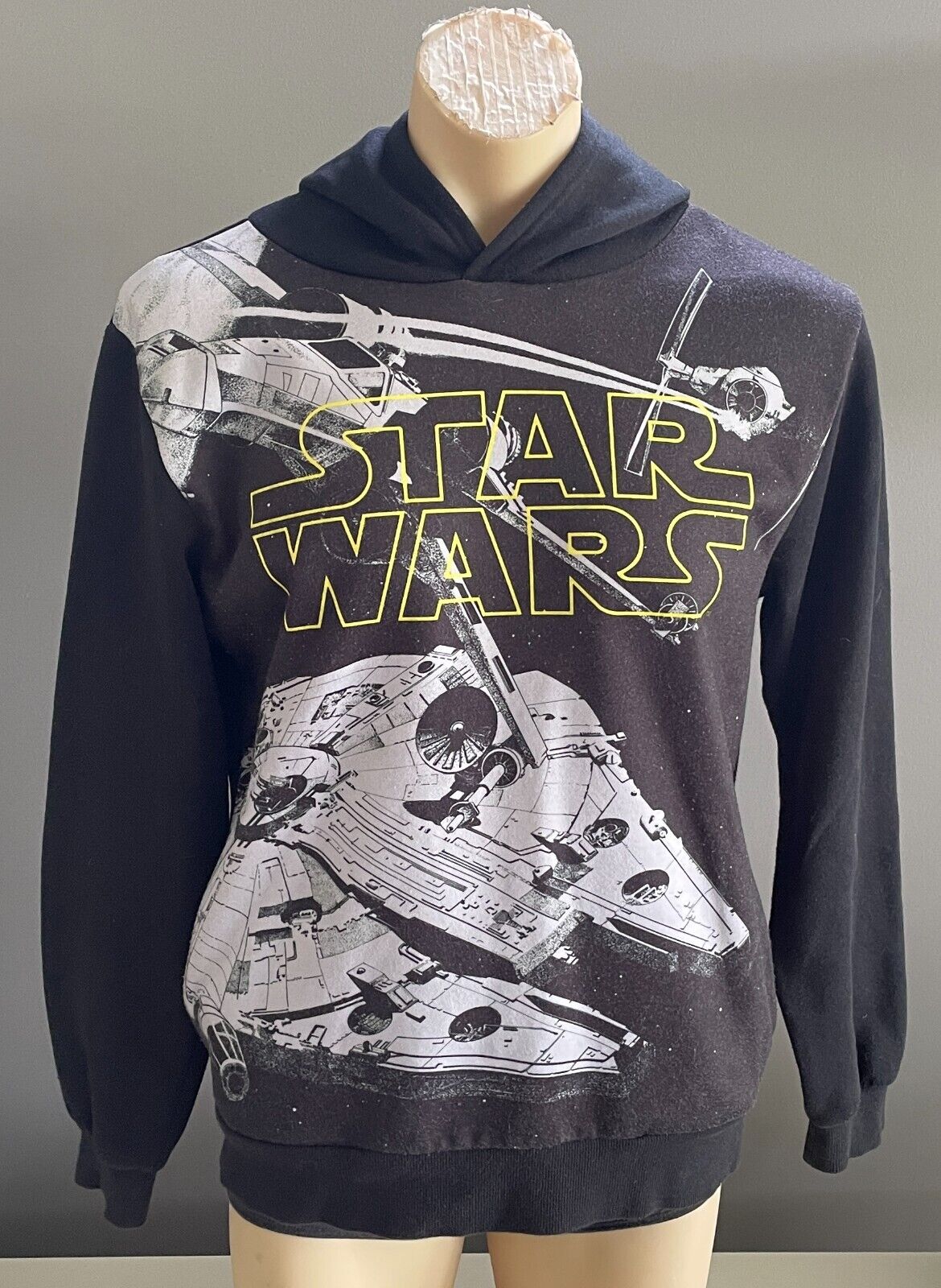 LUCAS FILMS Star Wars Print Hoodie Hoody Sloppy Joe Mens Size S Spaceship NEW