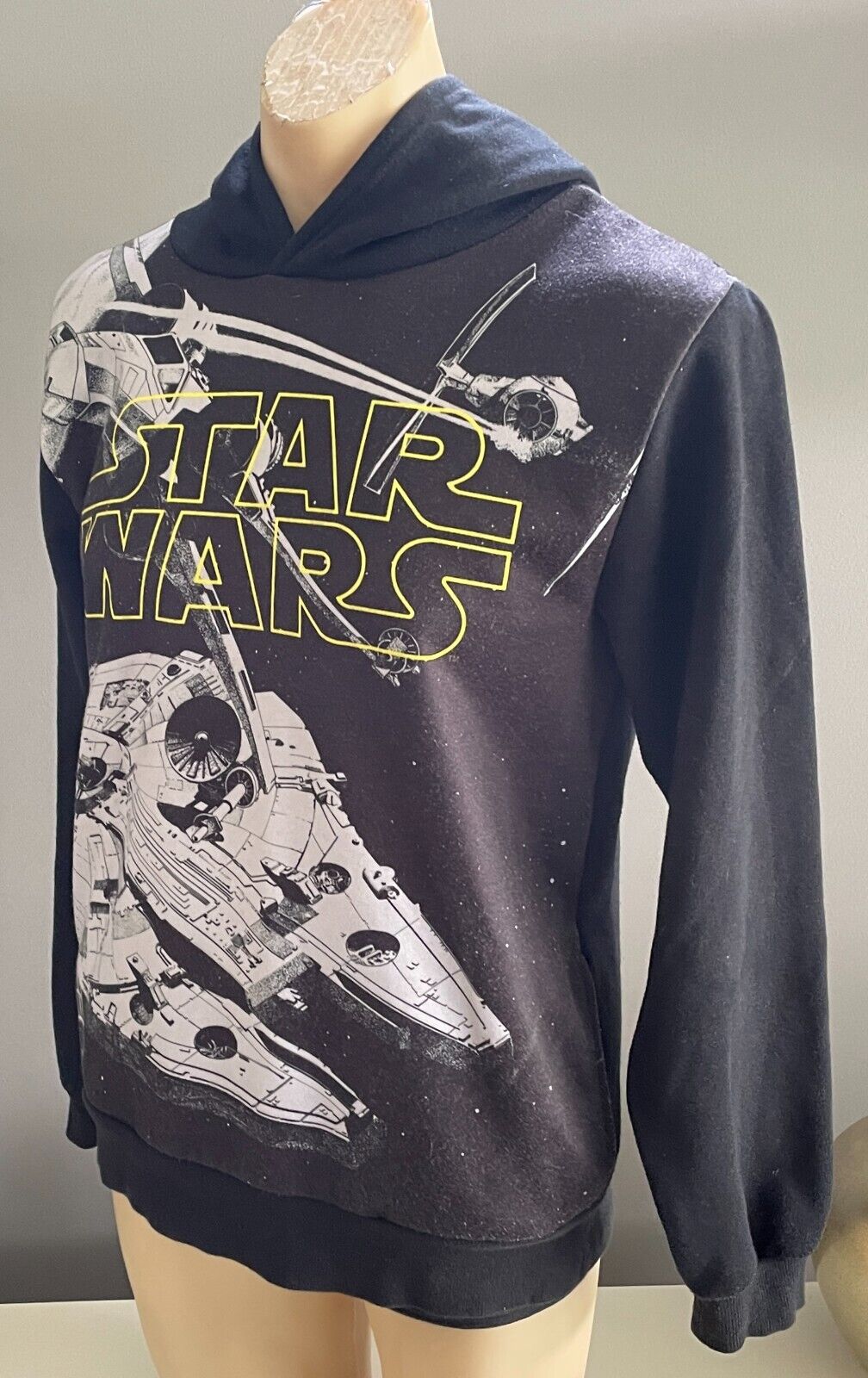 LUCAS FILMS Star Wars Print Hoodie Hoody Sloppy Joe Mens Size S Spaceship NEW