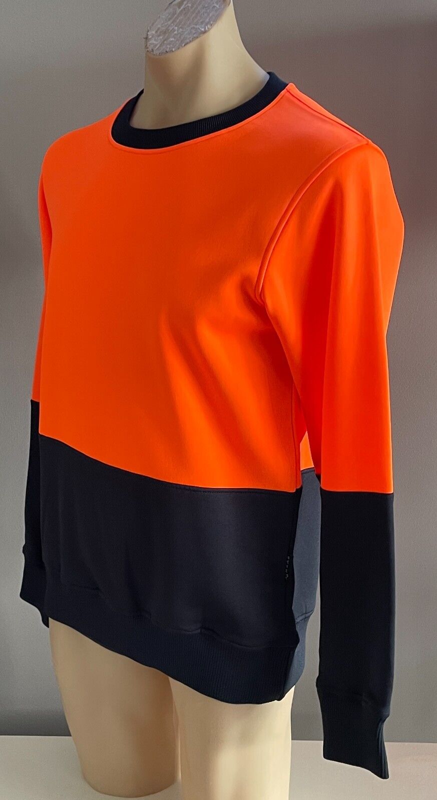Mens SYZMIK Workwear Hi Viz Sweatshirt Orange Navy Crew Size S Tradie NEW