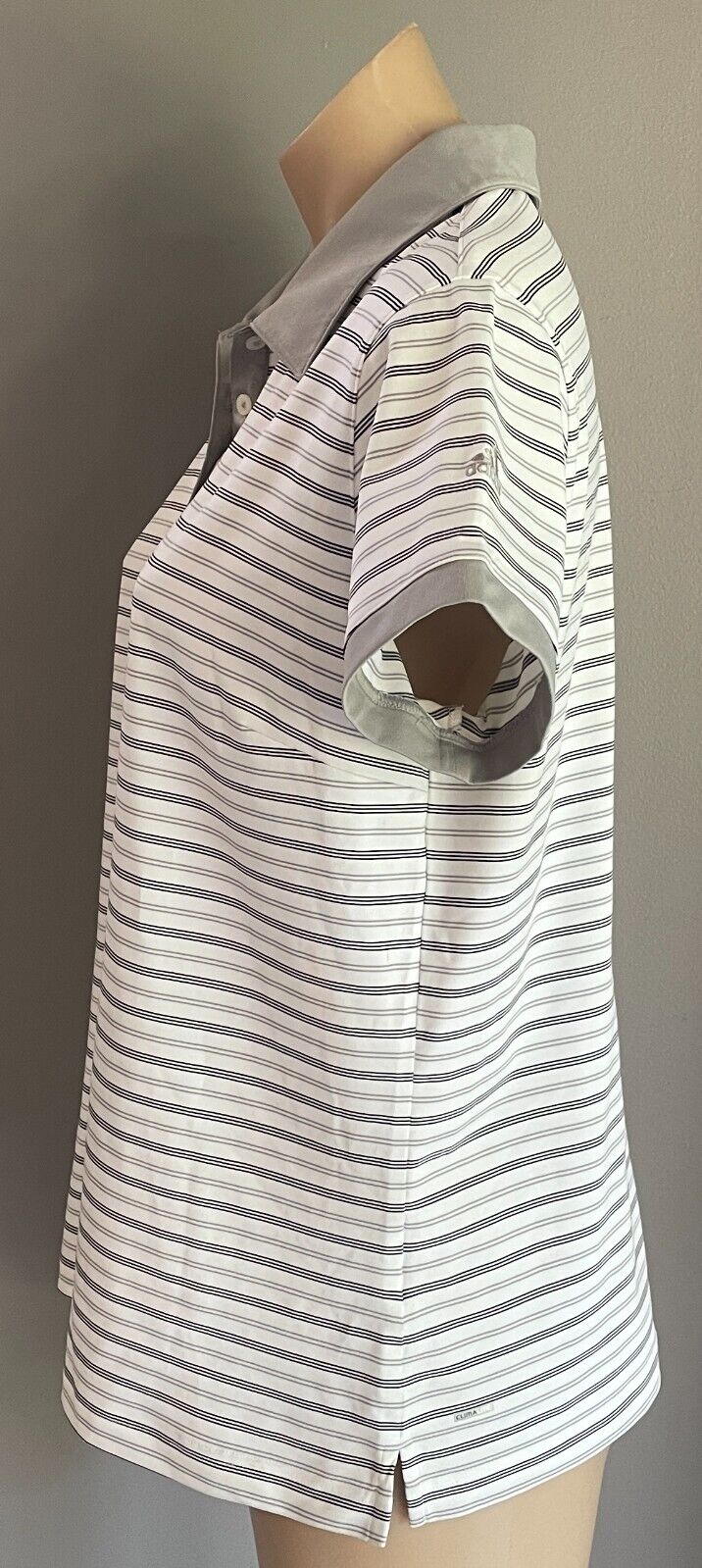 ADIDAS Golf Climalite Polo Shirt Grey Black White Stripe Short Sleeve Ladies L