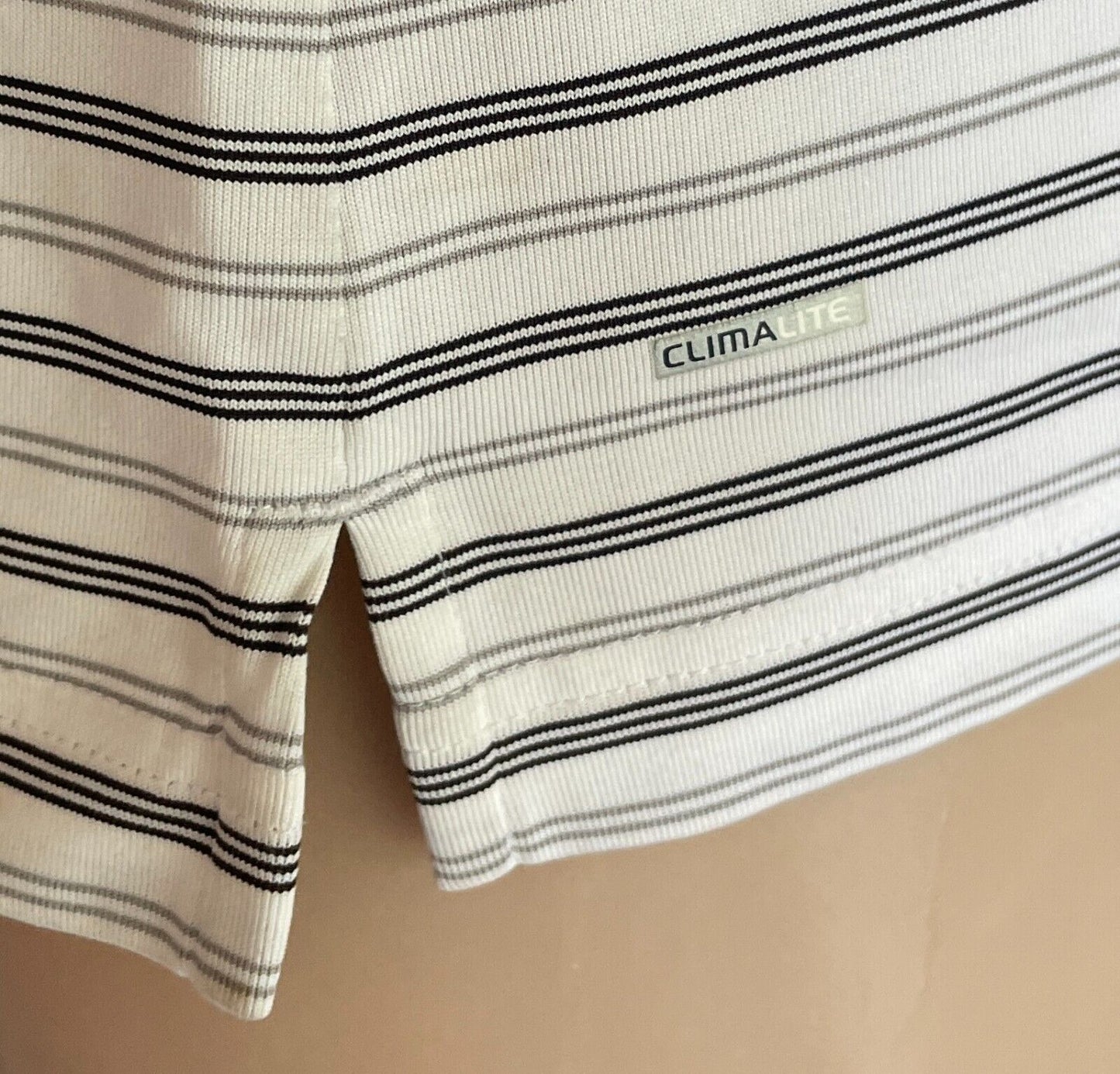 ADIDAS Golf Climalite Polo Shirt Grey Black White Stripe Short Sleeve Ladies L