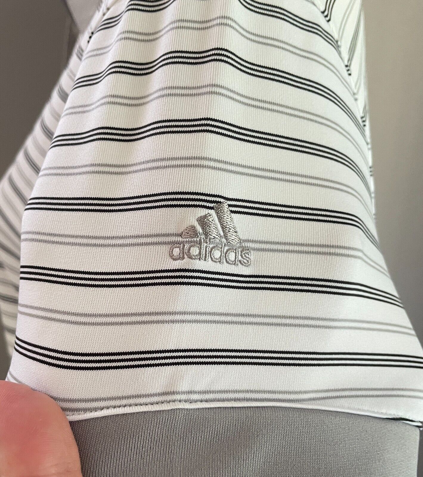 ADIDAS Golf Climalite Polo Shirt Grey Black White Stripe Short Sleeve Ladies L