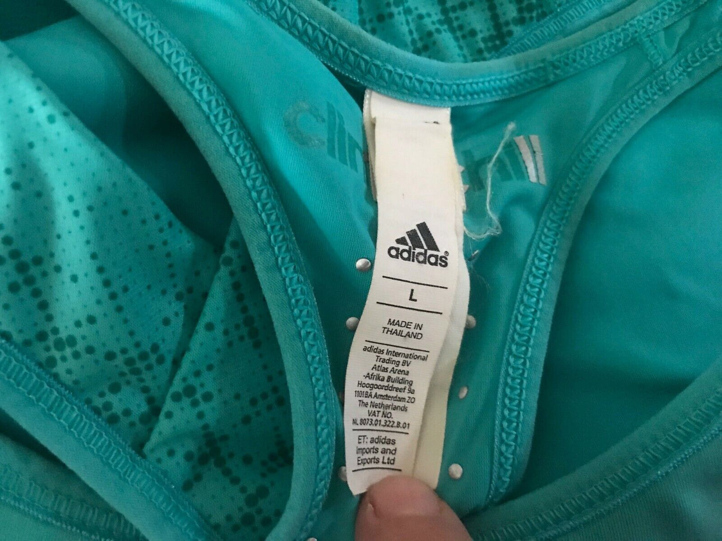 ADIDAS Climachill Sports Bra Aqua Green Silver Trim Quick Dry Top Sz L 12 New