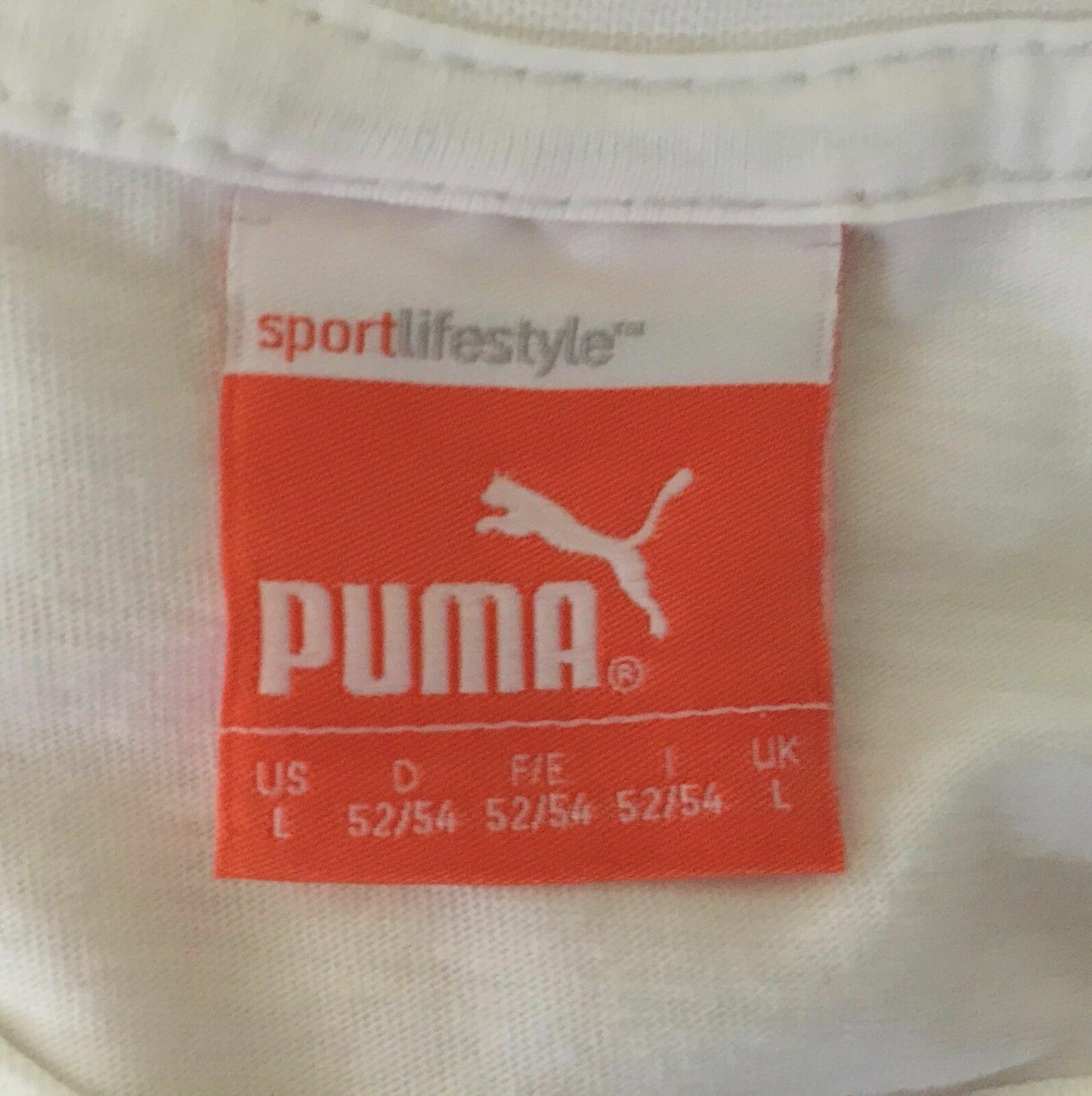 PUMA Italia & Flag Logo White T-Shirt Graphic Short Sleeve Mens Sz L Sport Gym