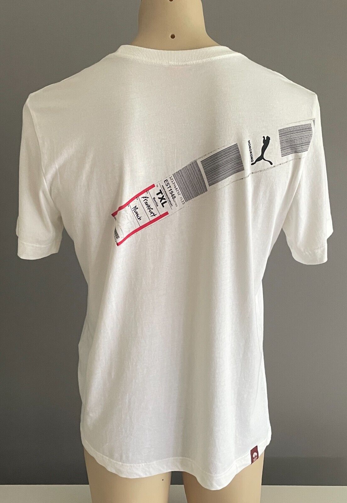 PUMA T-Shirt White Hong Kong Double Bar Code Graphic Print Top Mens Size XL Rare