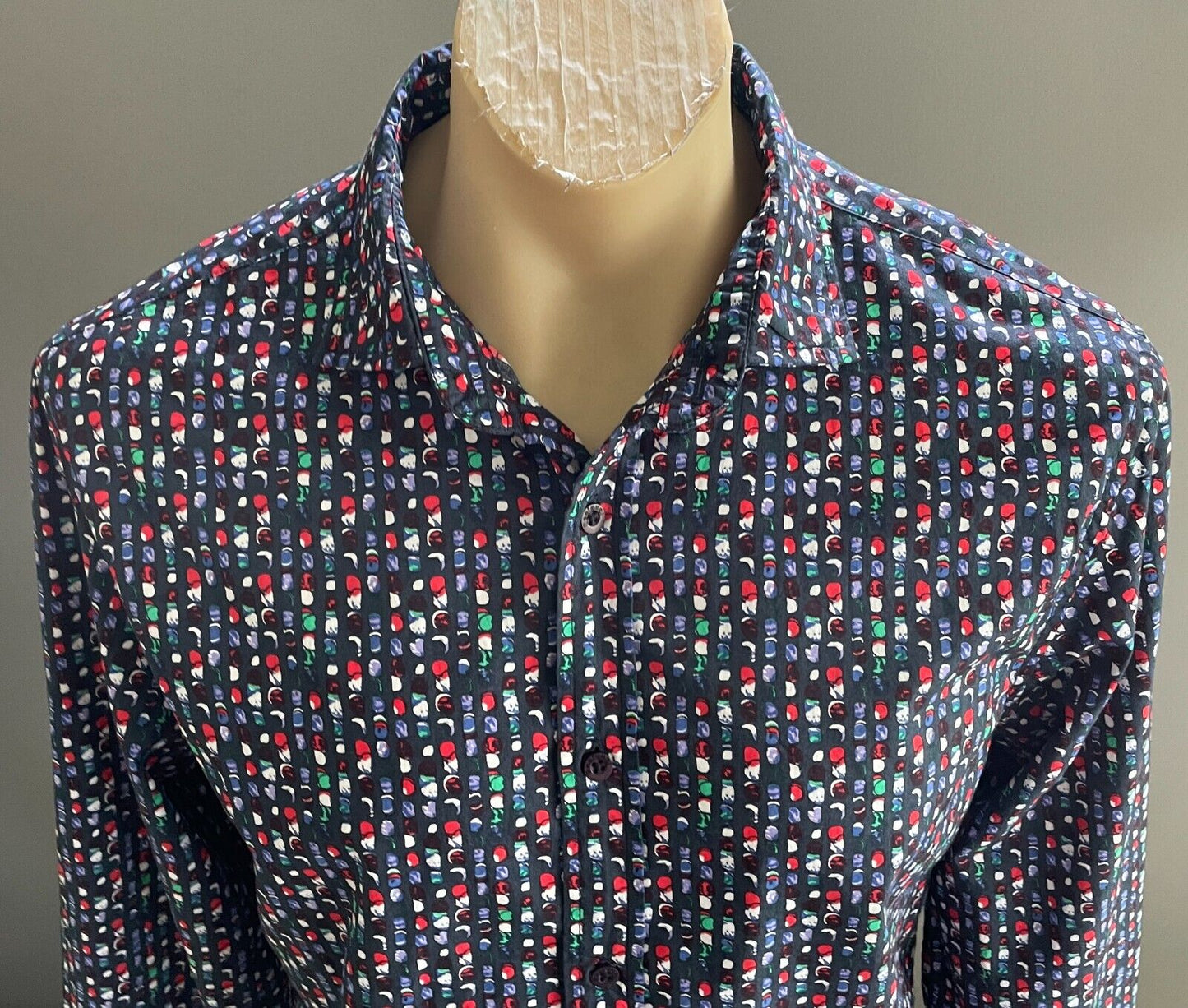 DESIGUAL Shirt Slim Fit Multicolour Print Button Up Long Sleeve Mens Size L