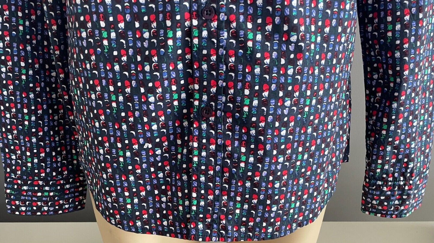 DESIGUAL Shirt Slim Fit Multicolour Print Button Up Long Sleeve Mens Size L
