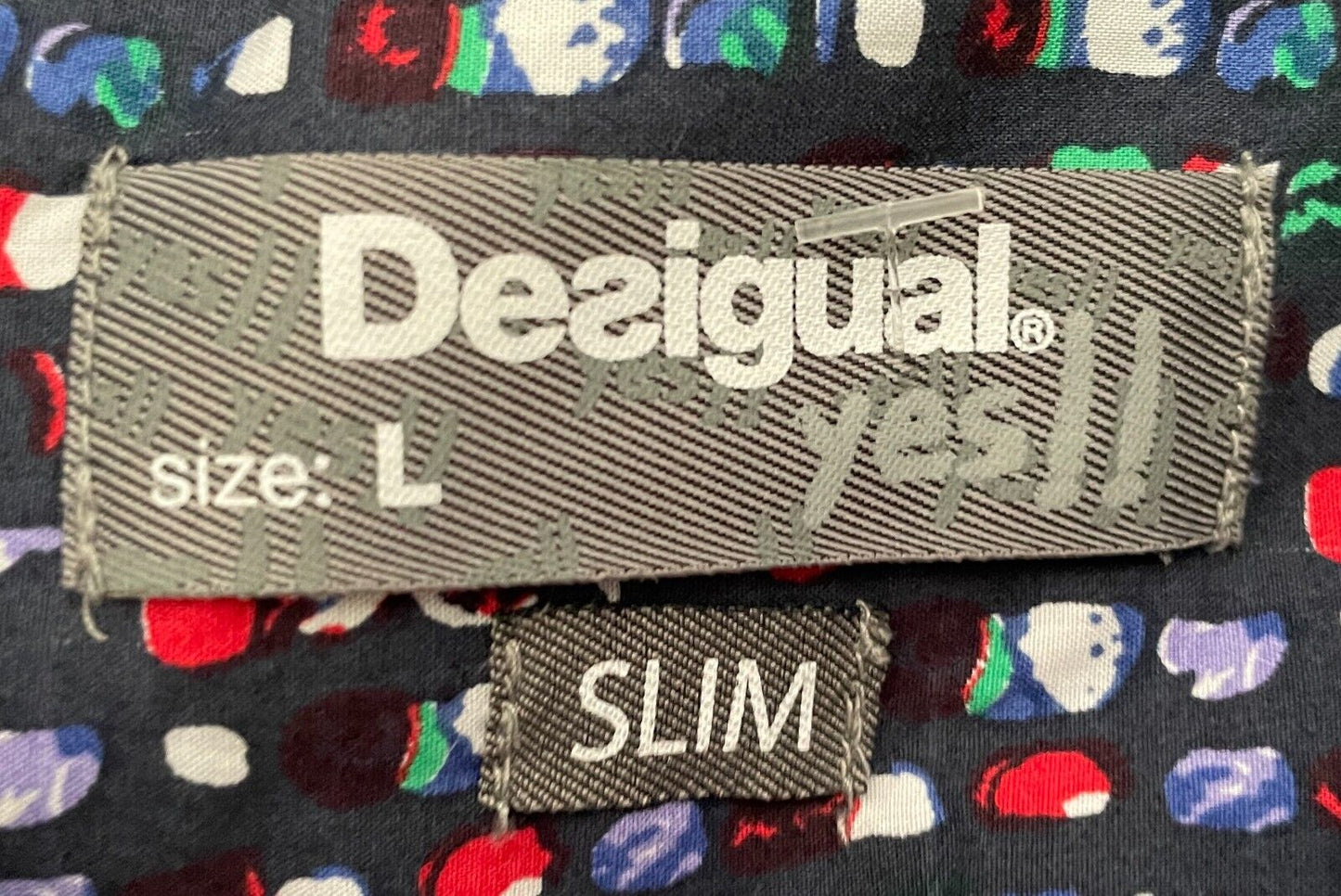 DESIGUAL Shirt Slim Fit Multicolour Print Button Up Long Sleeve Mens Size L
