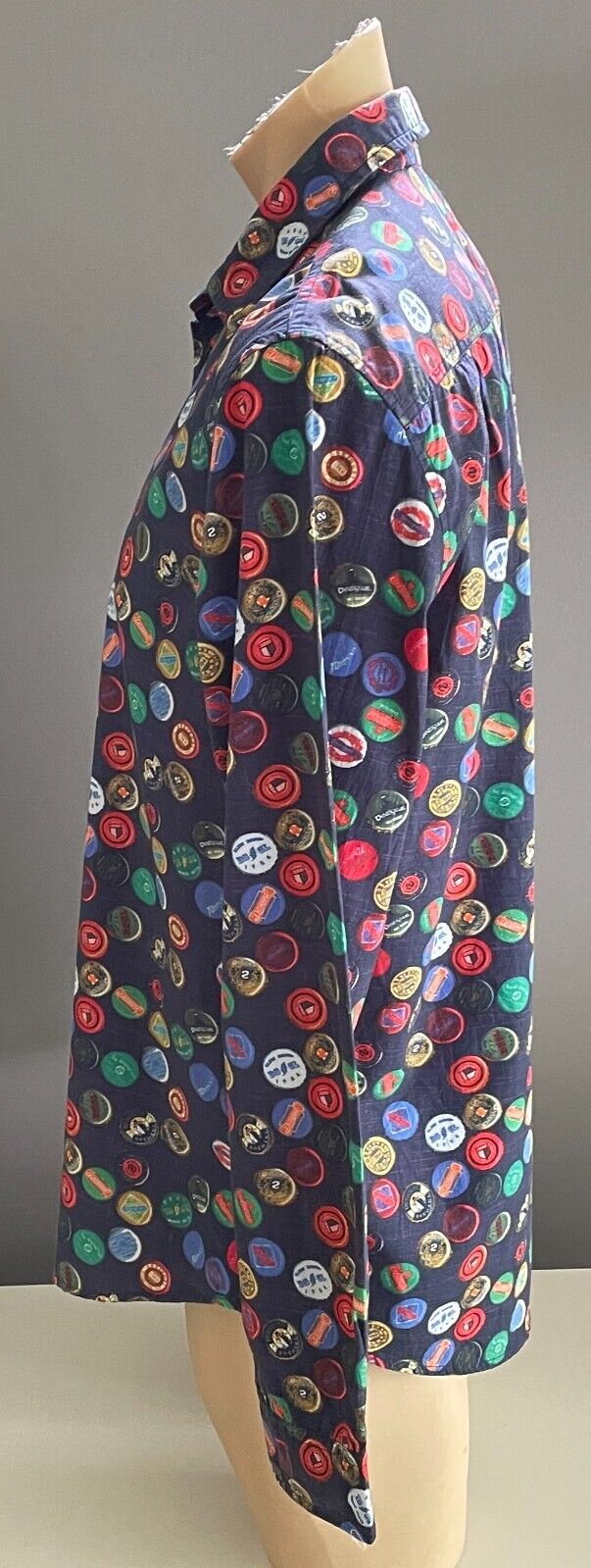 DESIGUAL Shirt Bottle Tops Graphic Navy Base Button Up Long Sleeve Beer Mens L