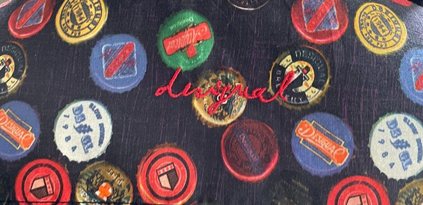 DESIGUAL Shirt Bottle Tops Graphic Navy Base Button Up Long Sleeve Beer Mens L