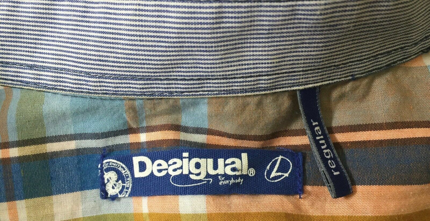DESIGUAL Shirt Long Sleeve Bright MultiColour Check Designer Print Mens Sz L