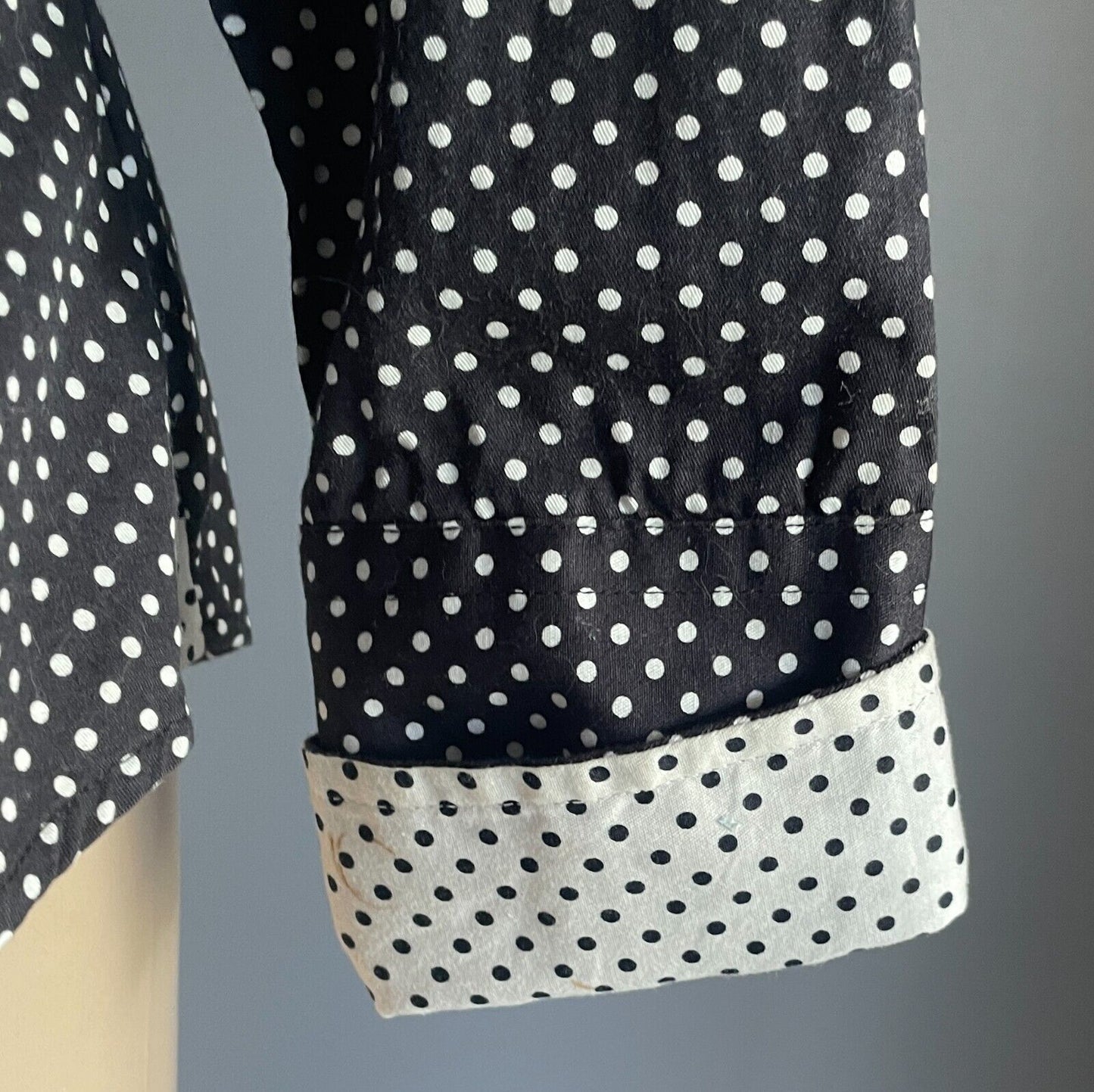 BEN SHERMAN Shirt Black White Polka Dot Button Long Sleeve Fitted Ladies Size M