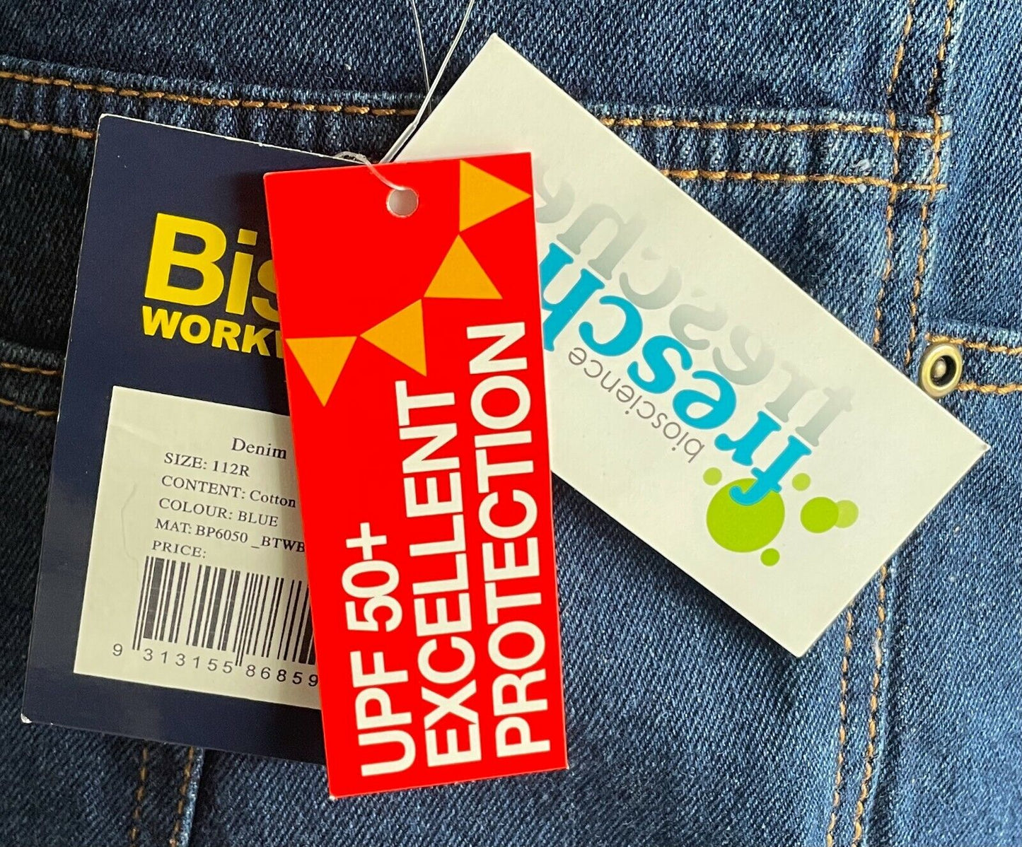 BISLEY WORKWEAR "Rough Rider" Jeans Blue Denim Full Length Mens Size 112R NEW