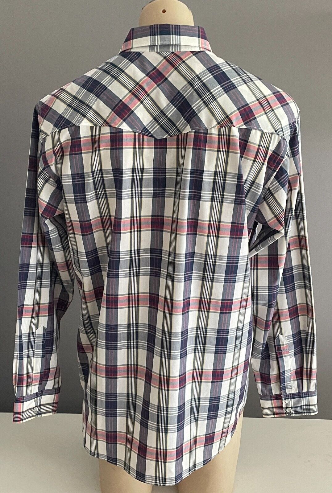 BISLEY Western Shirt Blue Red Yellow Check Pearl Snap Long Sleeve Mens Size L