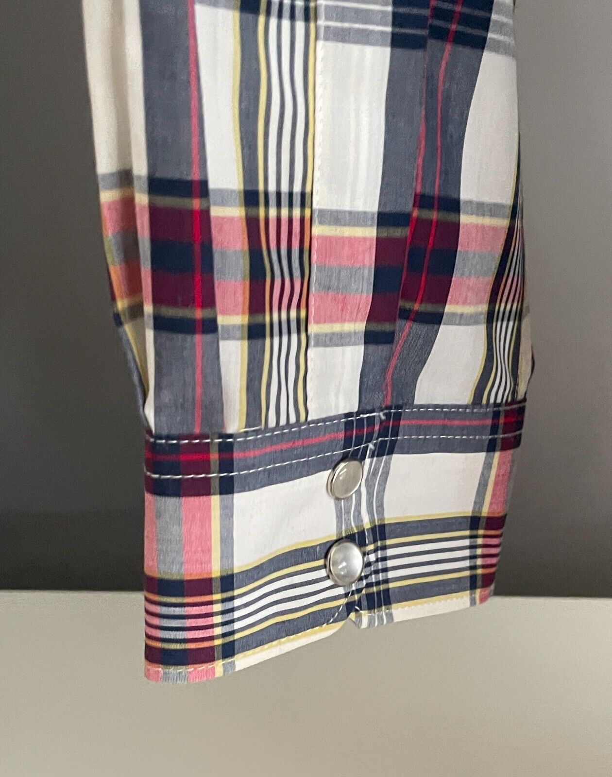 BISLEY Western Shirt Blue Red Yellow Check Pearl Snap Long Sleeve Mens Size L