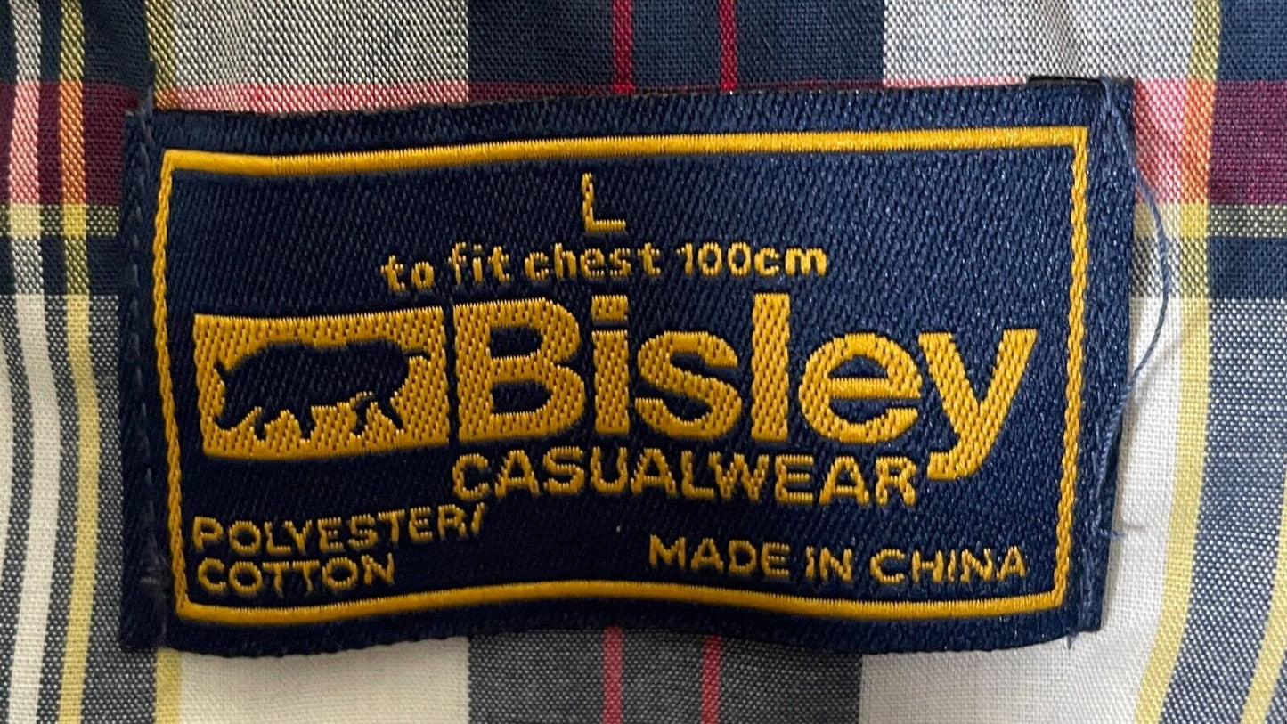 BISLEY Western Shirt Blue Red Yellow Check Pearl Snap Long Sleeve Mens Size L