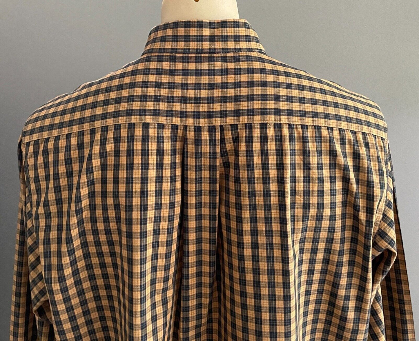 THOMAS COOK Shirt Check Tan & Navy Small Plaid Long Sleeve Cotton Mens Size XL