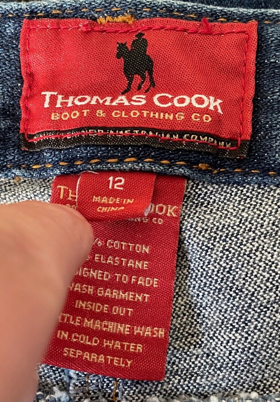 THOMAS COOK Blue Denim Jeans Wide Leg Crop Pants Western Ladies Size 12 NEW