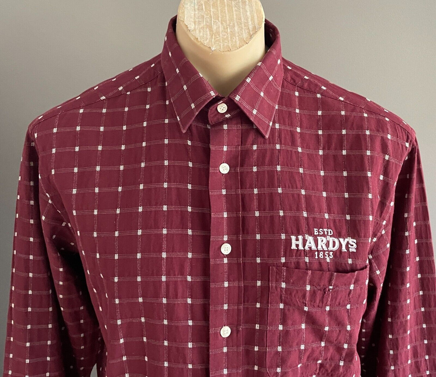 R M WILLIAMS Shirt Hardys Wine Burgundy & White Check Long Sleeve Mens Size S