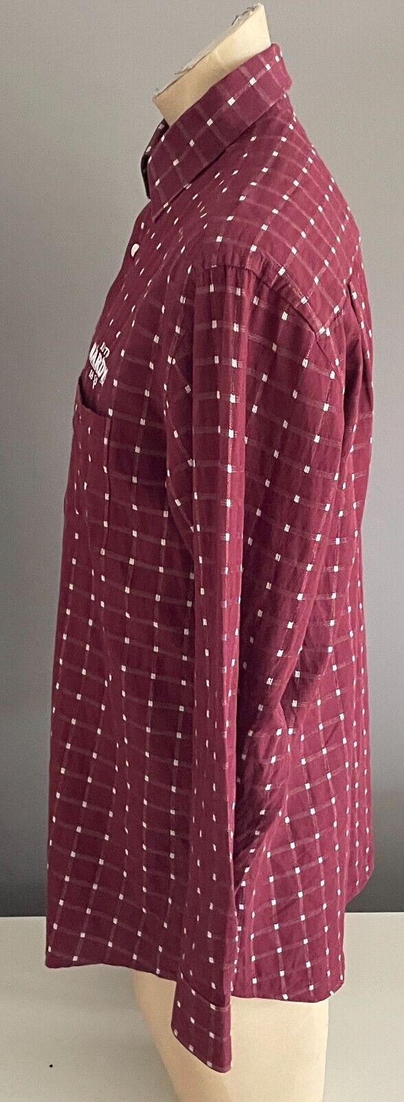 R M WILLIAMS Shirt Hardys Wine Burgundy & White Check Long Sleeve Mens Size S