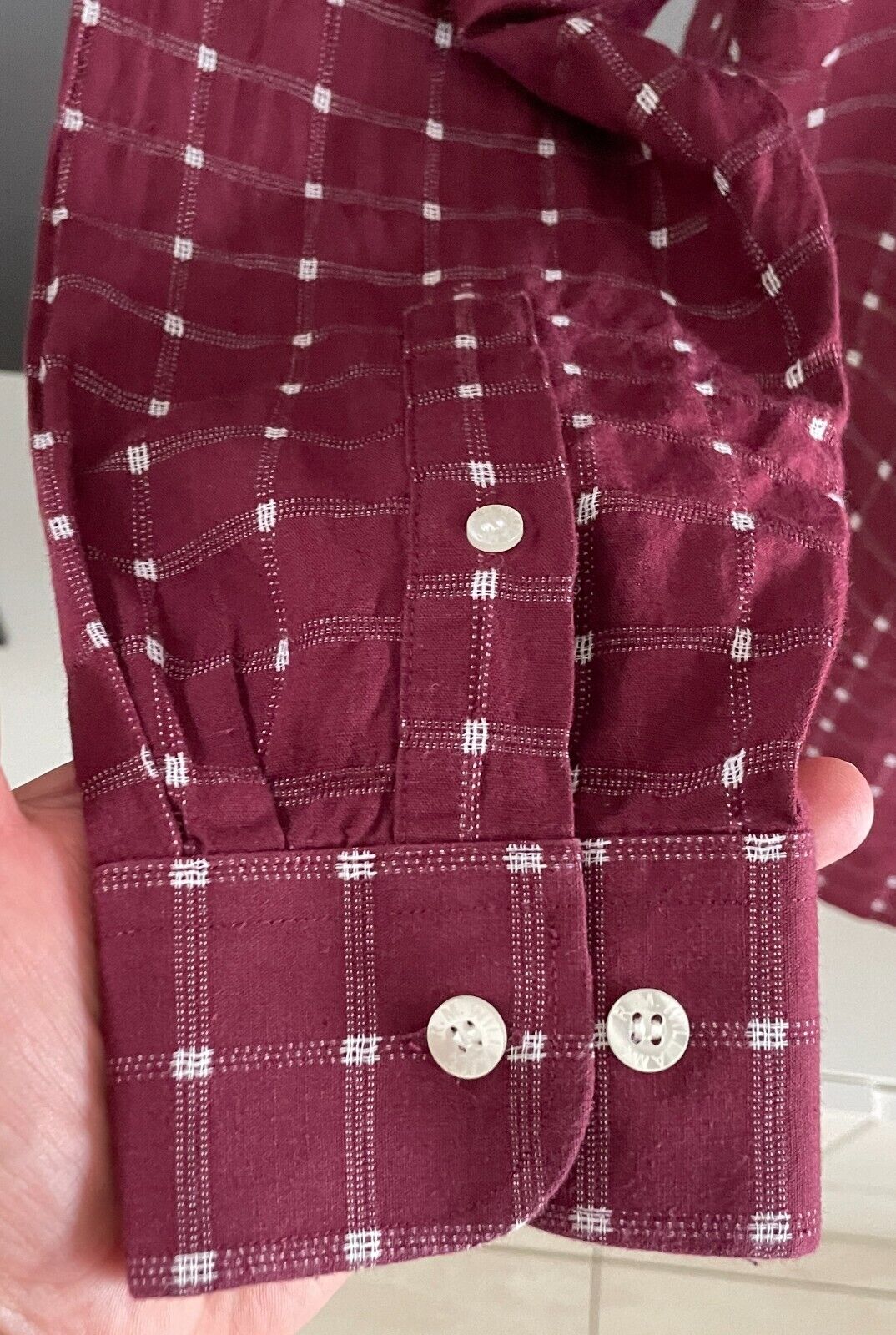 R M WILLIAMS Shirt Hardys Wine Burgundy & White Check Long Sleeve Mens Size S