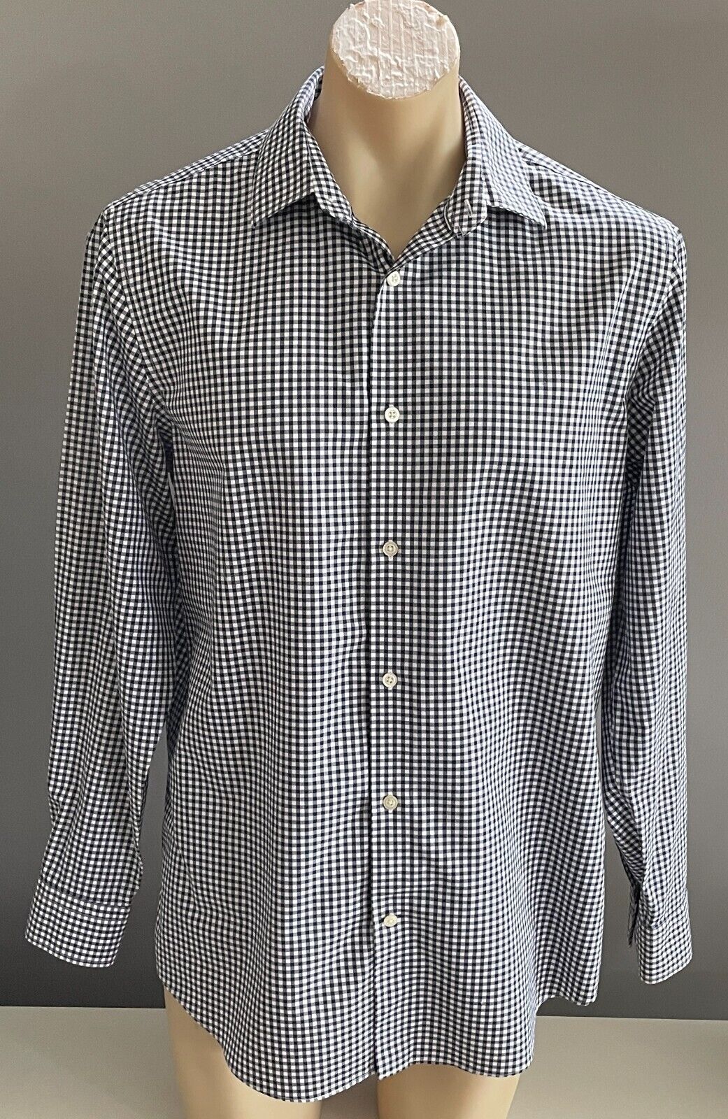BANANA REPUBLIC Camden Fit Cotton Shirt Navy White Gingham L/Sleeve Size Mens L