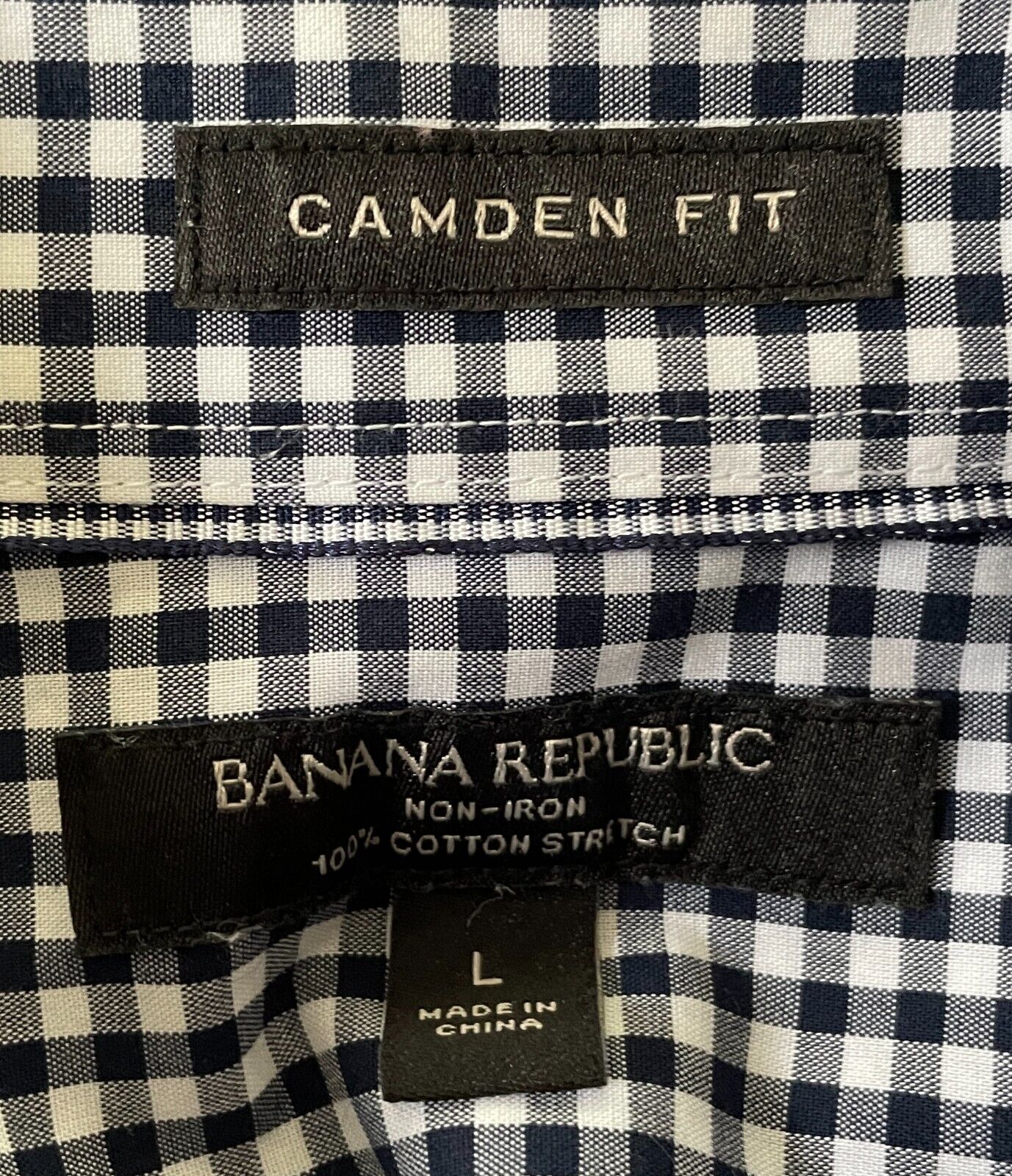 BANANA REPUBLIC Camden Fit Cotton Shirt Navy White Gingham L/Sleeve Size Mens L
