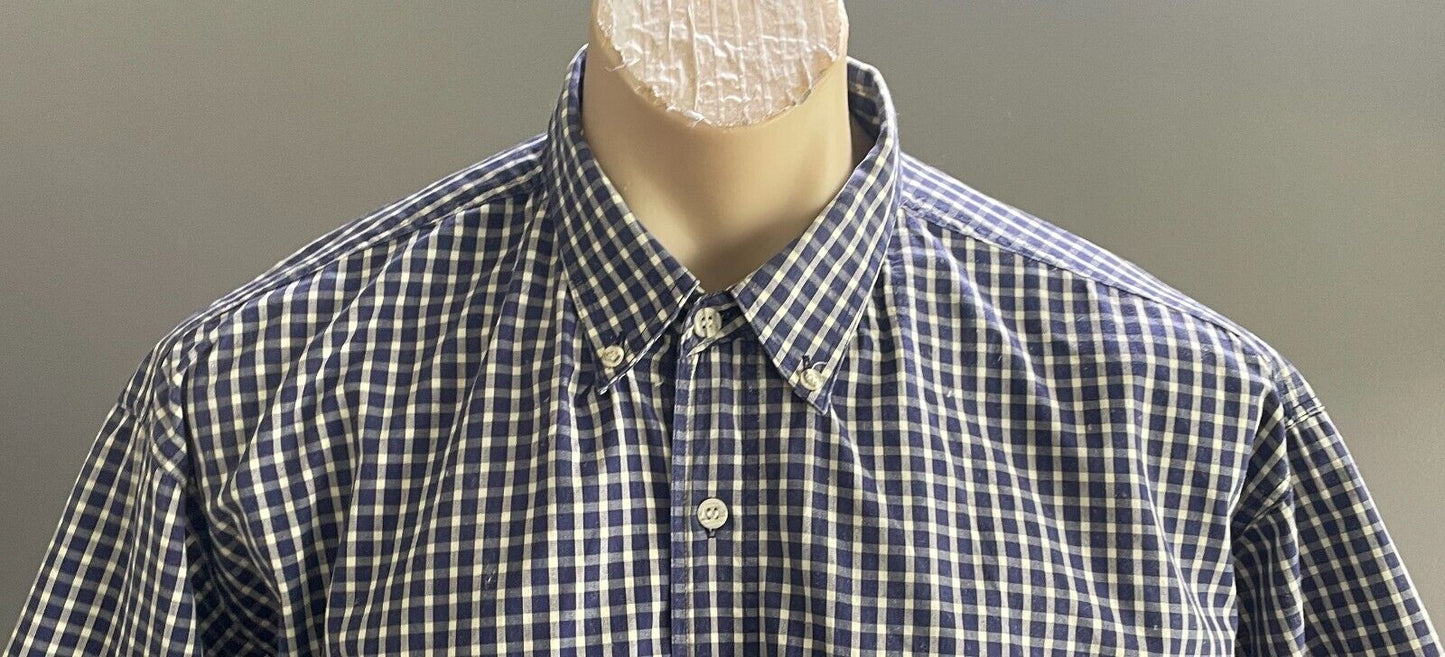 NOW Shirt Navy & Cream Check Print Classic Fit Short Sleeves Cotton Mens Size L