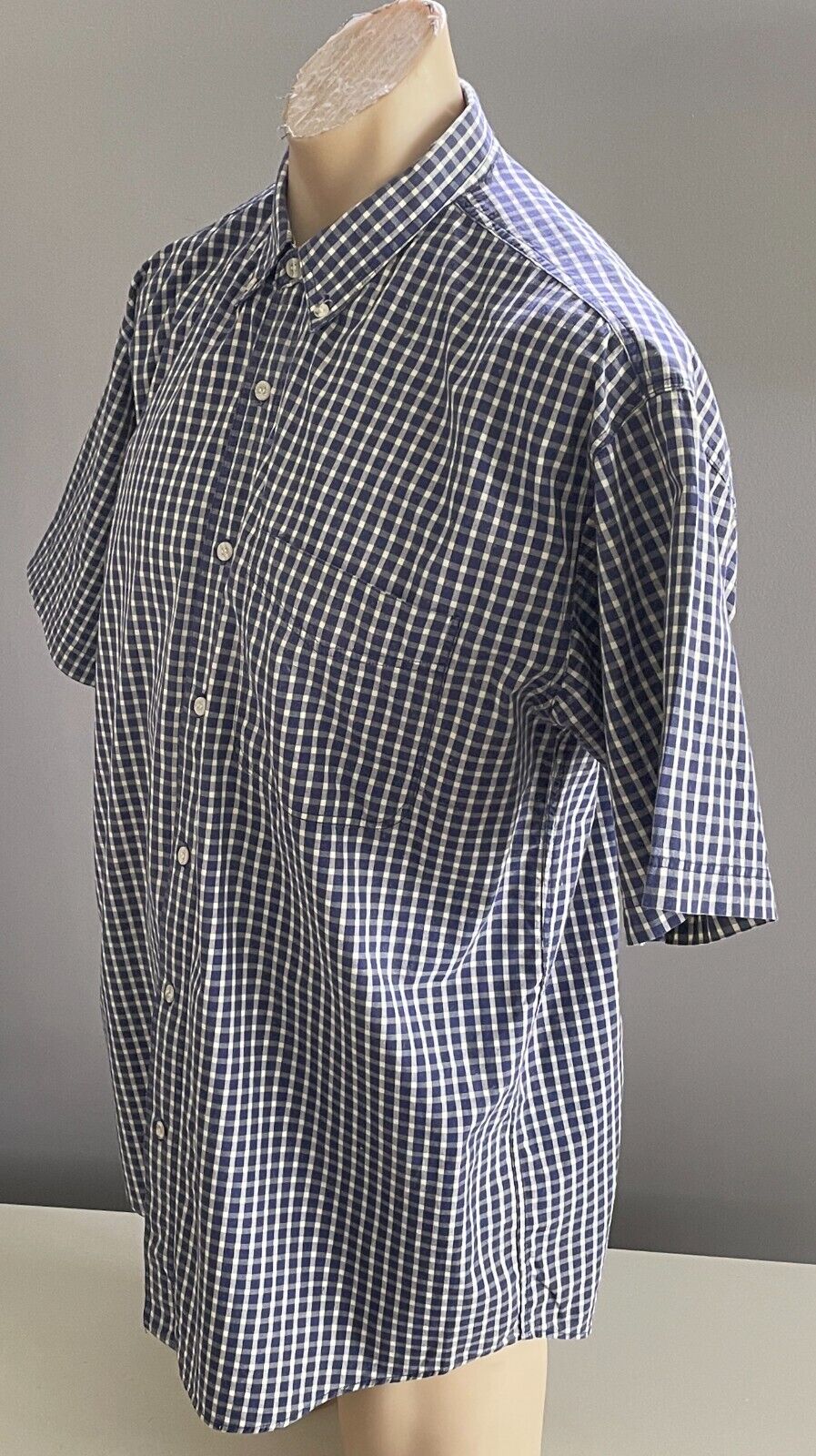 NOW Shirt Navy & Cream Check Print Classic Fit Short Sleeves Cotton Mens Size L