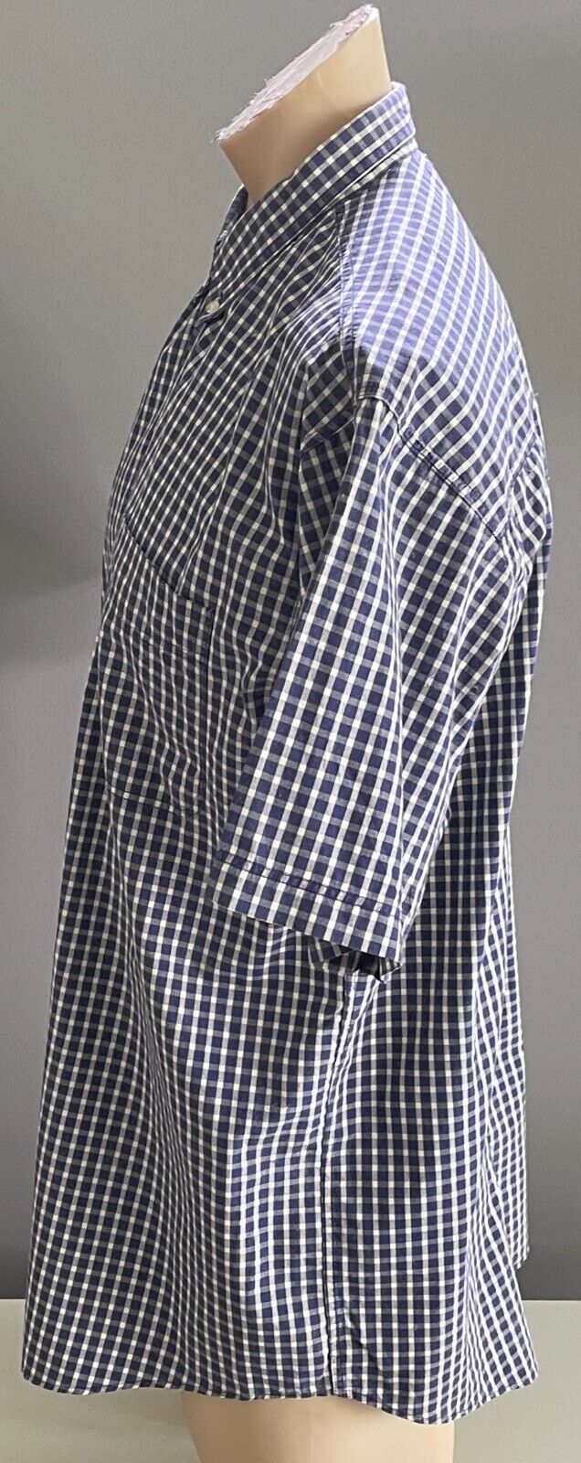 NOW Shirt Navy & Cream Check Print Classic Fit Short Sleeves Cotton Mens Size L