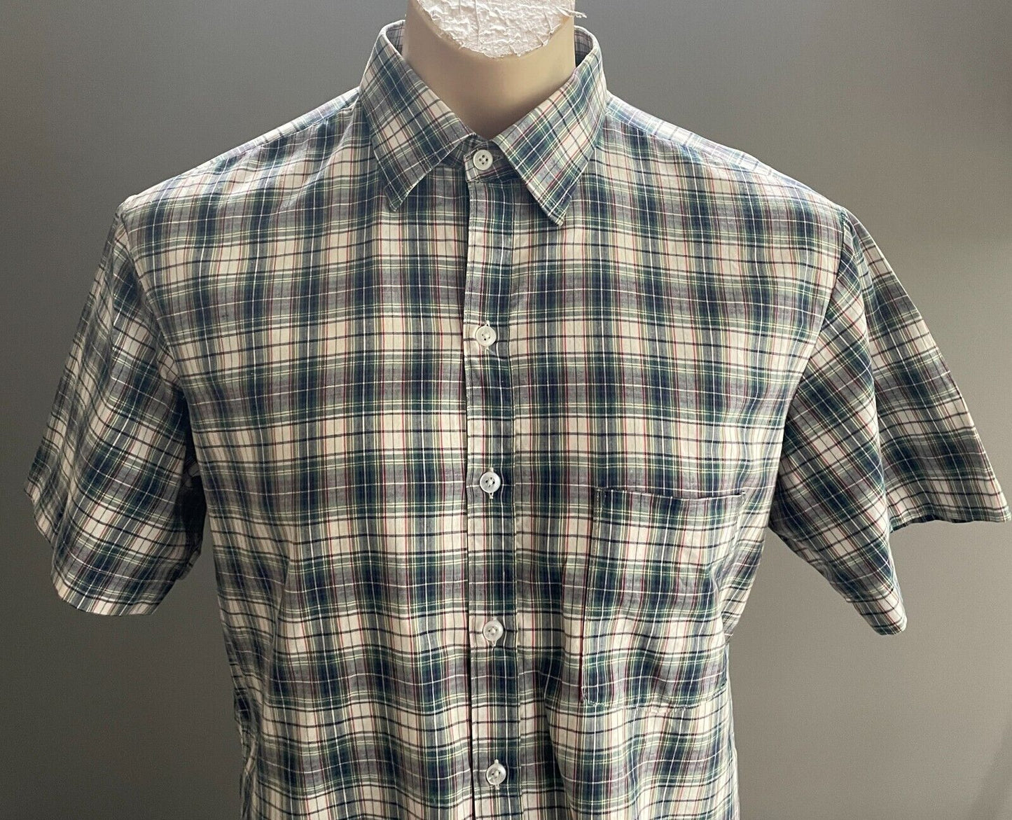 METRO Shirt Multicolour Check Mens Size L Classic Fit Short Sleeve Cotton NEW