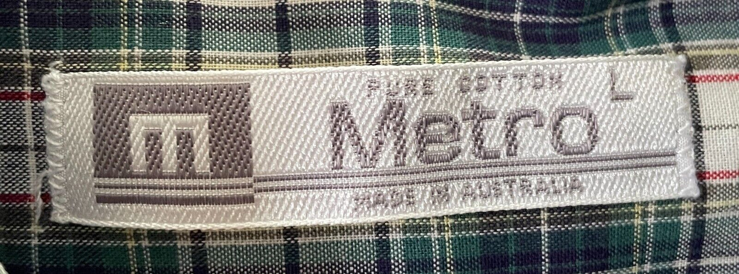 METRO Shirt Multicolour Check Mens Size L Classic Fit Short Sleeve Cotton NEW