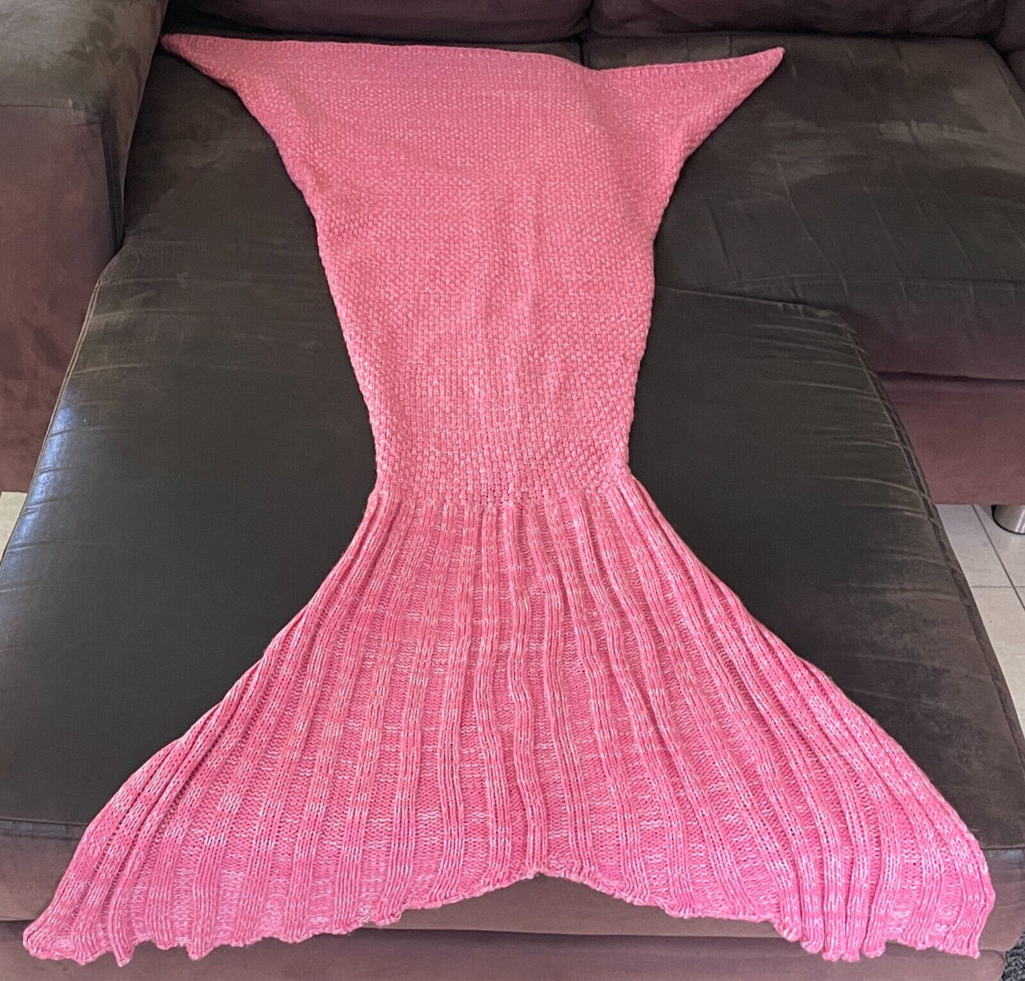 I Piece Knit Mermaid Tail Pink/White Silver Fleck Warm Blanket Adult Size 10-14