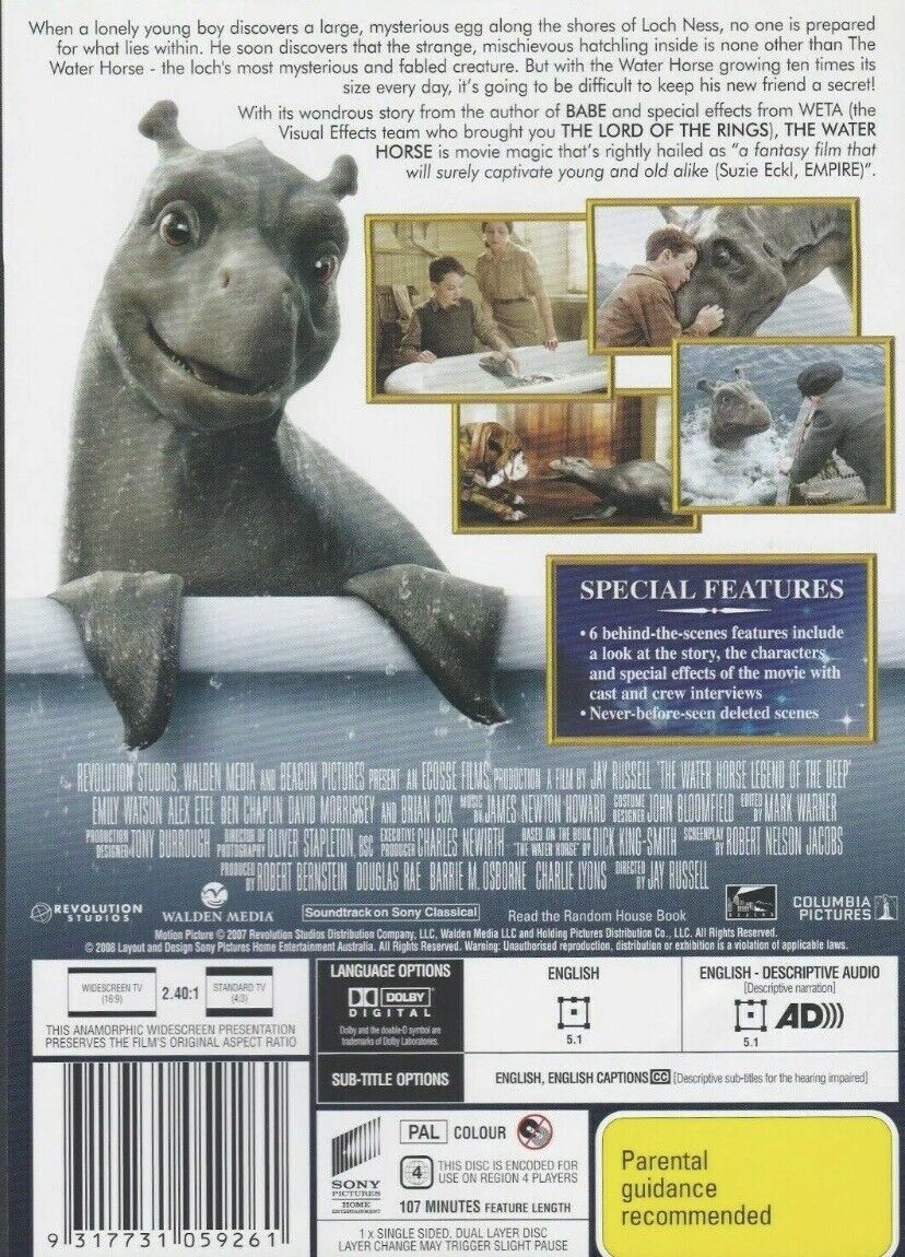 DVD THE WATER HORSE Legend Of The Deep Movie Family Fantasy Sea Monster NEW