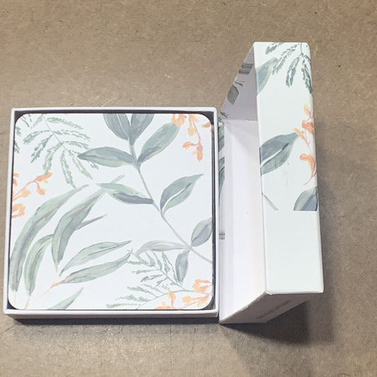 MARKELLA Coasters Set of 6 Green Leaves Cork Back MUSE by Pillow Talk NEW