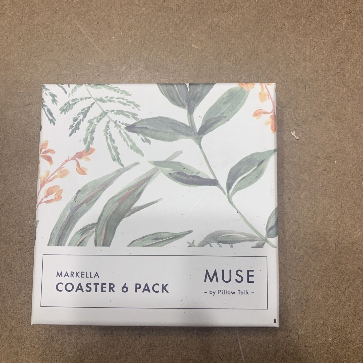 MARKELLA Coasters Set of 6 Green Leaves Cork Back MUSE by Pillow Talk NEW