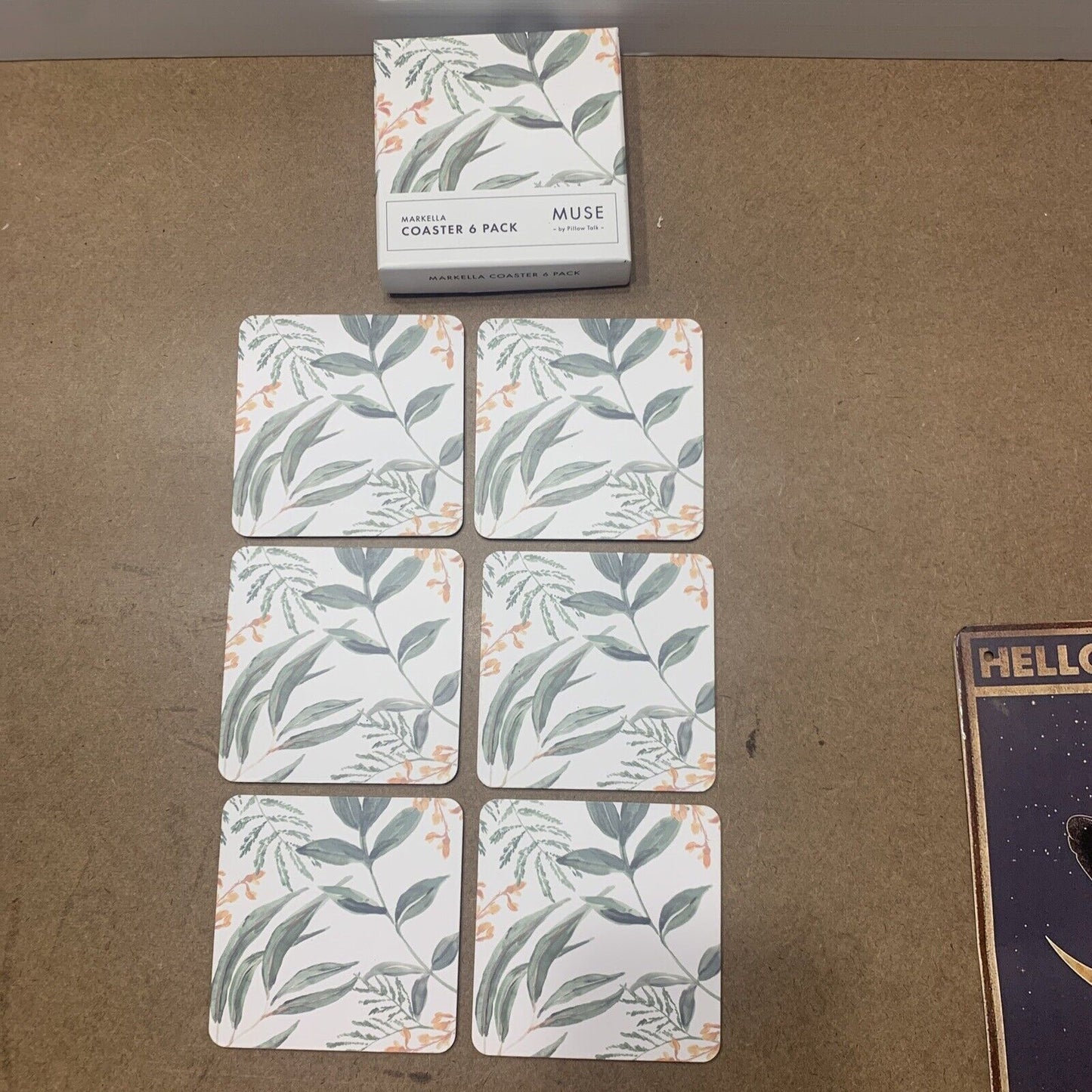 MARKELLA Coasters Set of 6 Green Leaves Cork Back MUSE by Pillow Talk NEW