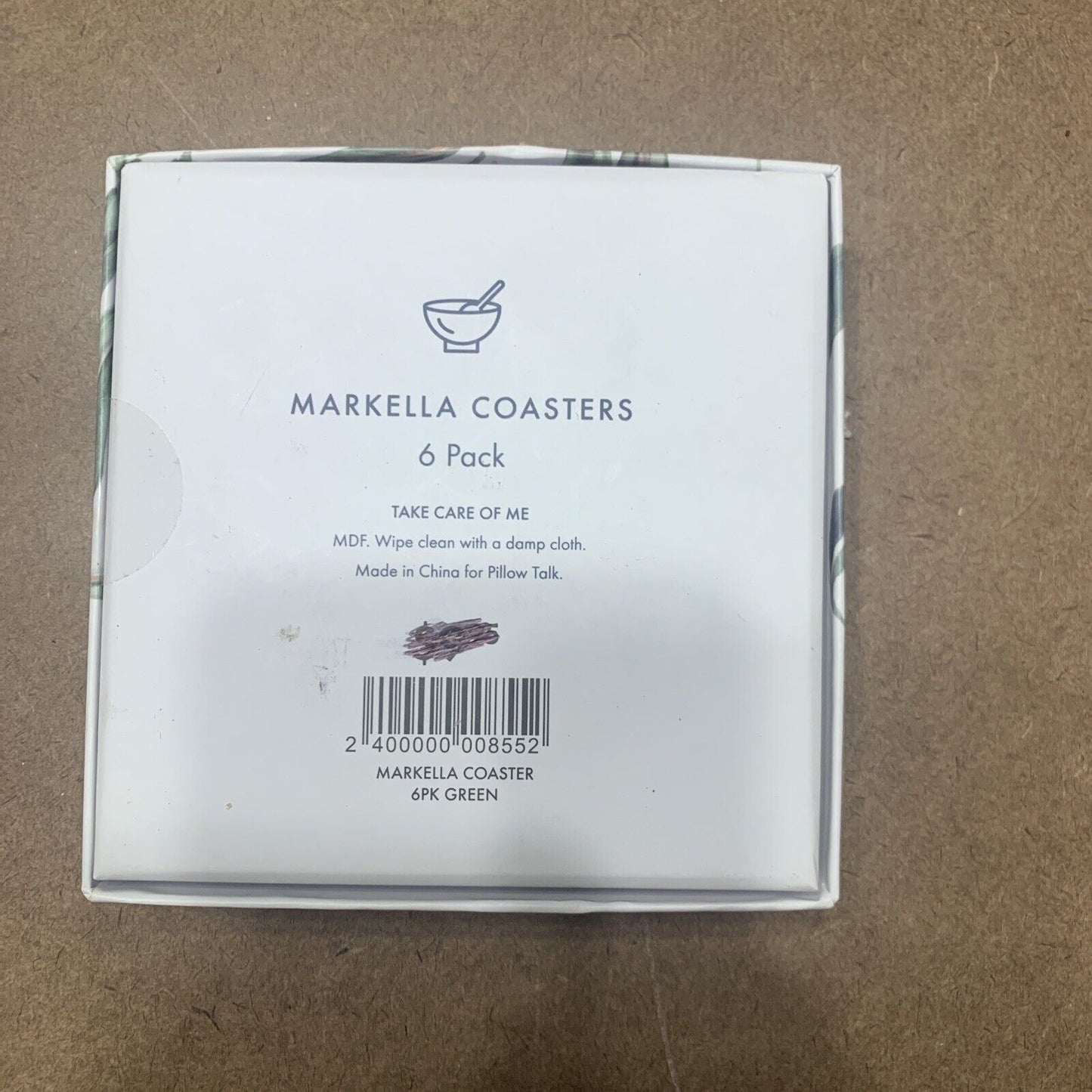 MARKELLA Coasters Set of 6 Green Leaves Cork Back MUSE by Pillow Talk NEW