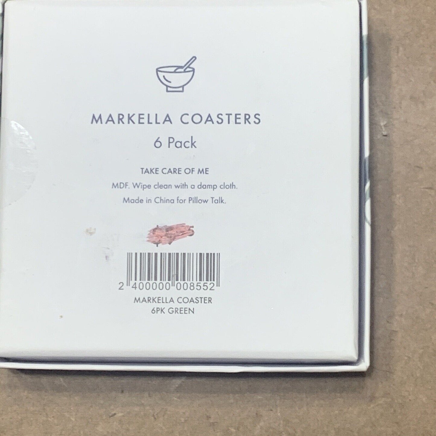 MARKELLA Coasters Set of 6 Green Leaves Cork Back MUSE by Pillow Talk NEW