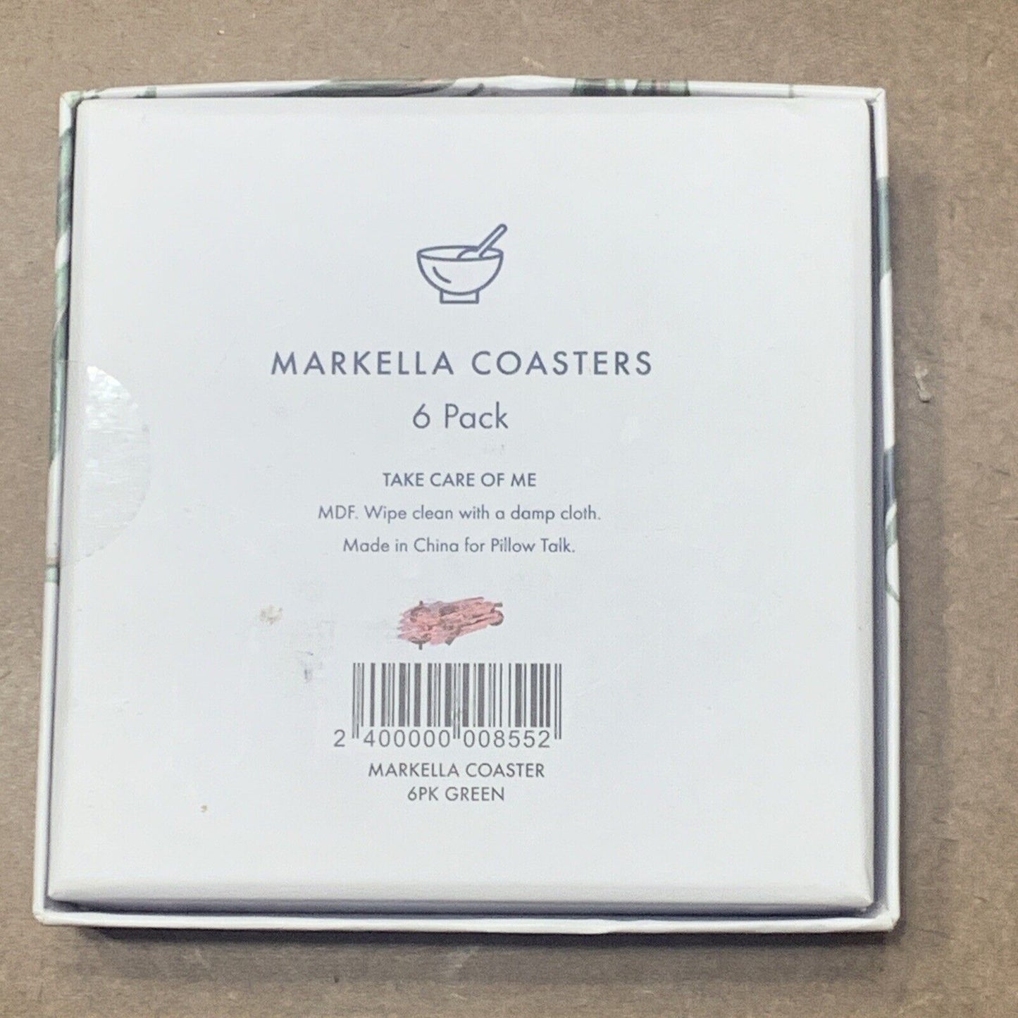 MARKELLA Coasters Set of 6 Green Leaves Cork Back MUSE by Pillow Talk NEW
